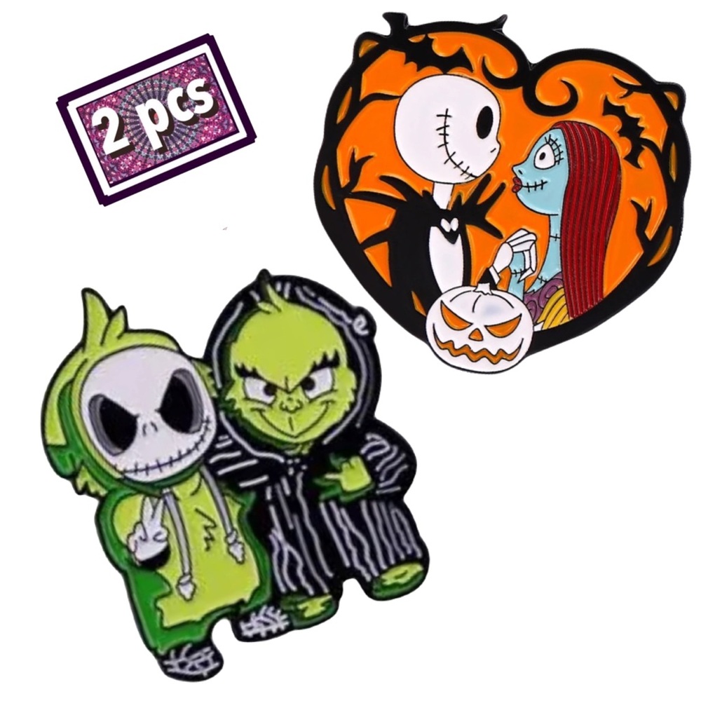 Set of 2 Disney Holidays Pins Halloween Nightmare Before Christmas Skeleton Pair